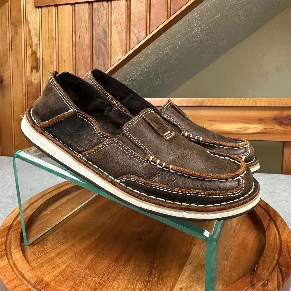 Ariat Bomber Cruiser Brown Distressed Leather Moc Toe Slip On Loafers Womens 8.5